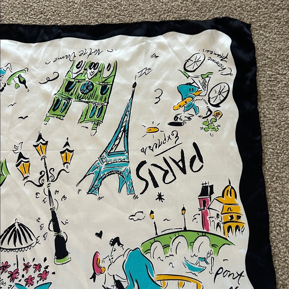 NWT 100% Silk Express Paris Landmark Printed 19” x 19” scarf - Picture 4 of 6